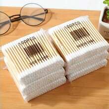 100pcs Double-Ended Bamboo Swabs, Perfect Beauty Tool For Ear And Nose Cleaning, Makeup Application And Personal Care
