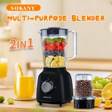 SOKANY SOKANY 03041 Juicer 1.6-Liter Household 2in1 Electric Juicer, Bean Grinder, Cooking Machine, Juicer, With Hardened Stainless Steel Blade, Durable ABS Body Material, Integrated Detachable Double Cup Design, Equipped With High-Power 500 Watts, High-Speed And Easy To Clean, Multi-Function Blender, Food Processor, Suitable For Smoothies, Nut Sauces,