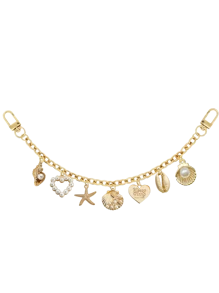 Ozean Charm, Ozean Taschencharm, goldfarbener Ozean Stil Taschencharm, dekorativer Zubehör, dekorative Taschenkette, Taschenverlängerung, Ersatzkette mit Charm, geeignet für Handtaschen, Shopper, Umhängetaschen, Schultertaschen, goldfarbener Ozean Stil Schlüsselanhänger mit Fischschwanz und Seestern Charm - elegantes Golddesign, modisches Taschenausstattung | Stranddekoration | Druckknopf