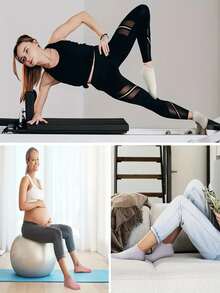 4 双女士瑜伽袜，防滑抓地力，适合普拉提、纯芭蕾、舞蹈、赤脚运动、芭蕾袜、露趾防滑袜、弹力运动袜