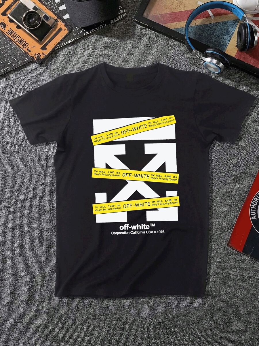Camiseta de hombre con estampado de rayas amarillas y negras estilo OffWhite,moderno y cómodo. - Negro - Ver 1
