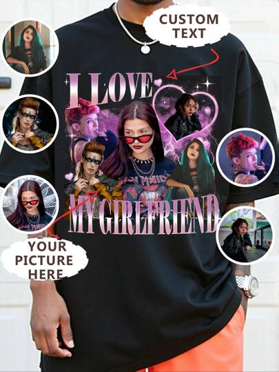 Anpassade personliga herrkläder, Alla hjärtans dag-presenter, Anpassat ansikte, Lägg till din egen text och bilder (familjefoton/selfies/husdjursfoton/vänfoton) för att designa din personliga tryckta t-shirt, Perfekta presenter till hennes familj, vänner, presenter till bästa vän, Anpassa din egen bootleg-t-shirt, Vintage grafisk 90-tals-t-shirt, Retro anpassad bootleg rap-t-shirt, Anpassad bootleg, Anpassa ditt foto, Chic, Killkostymer, Kapselgarderob, Herr Basic/Street Style, För födelsedagar, För semester/helgdag, För skola/tävling, För sport/klättring, Herraktiva toppar, Urban gala