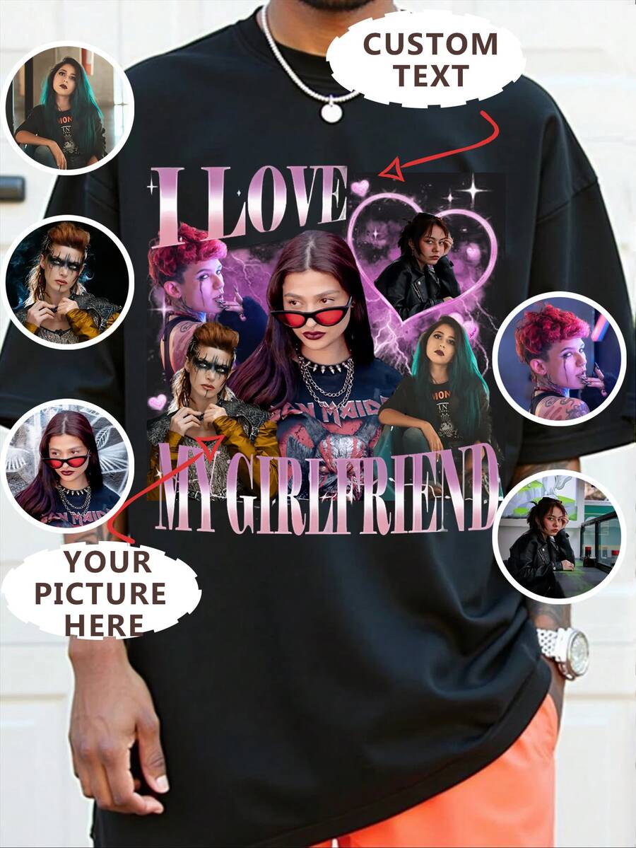 Customized Personalized Men's Clothing, Valentine's Day Gifts, Custom Face, Add Your Own Text And Imagery (Family Photos/Selfies/Pet Photos/Friend Photos) To Design Your Personalized Printed T-Shirt, Ideal Gifts For Her Family, Friends, Est Friend Gifts, Custom Your Own Bootleg Tee, Vintage Graphic 90s T Shirt, Retro Custom Bootleg Rap Tee, Custom Bootleg, Custom Your Photo, Chic, Guy Costumes, Capsule Wardrobe, Men Basic/Street Style, For Birthdays, For Vacation/Holiday, For School/Competition, For Sports/Climbing, Men Active Tops,Urban Gala - Black - View 1
