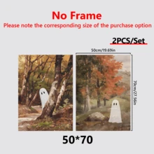 2 件装、可爱怪异墙饰、秋季怪异万圣节套装、秋季风景画、怪异万圣节装饰、森林、带画框的墙饰、墙饰、海报、帆布材料（可选画框）、万圣节礼物、特殊礼物、家居装饰、厨房装饰、客厅装饰、卧室装饰、办公室装饰、万圣节装饰、不给糖就捣蛋 - 多色 - 查看 14