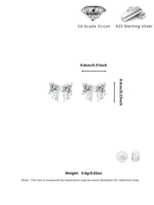 1 Pair S925 Sterling Silver Sweet Butterfly Cubic Zirconia Stud Earrings, Gold/Silver/White Diamond/Pink Diamond/Purple Diamond, Lightweight Exquisite Everyday Wear, Suitable For Student & Pierced Ears, Comes In Gift Box, Great For Valentine's Day - Bow - View 12