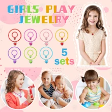5pcs Princess Dress Up Jewelry Set For Girls, Includes Plastic Necklace, Bracelet, Rings, Earrings, Crown & Scepter, Suitable For Princess Theme Party, Tea Party, Christmas, Birthday Gift, Random Color Accessories