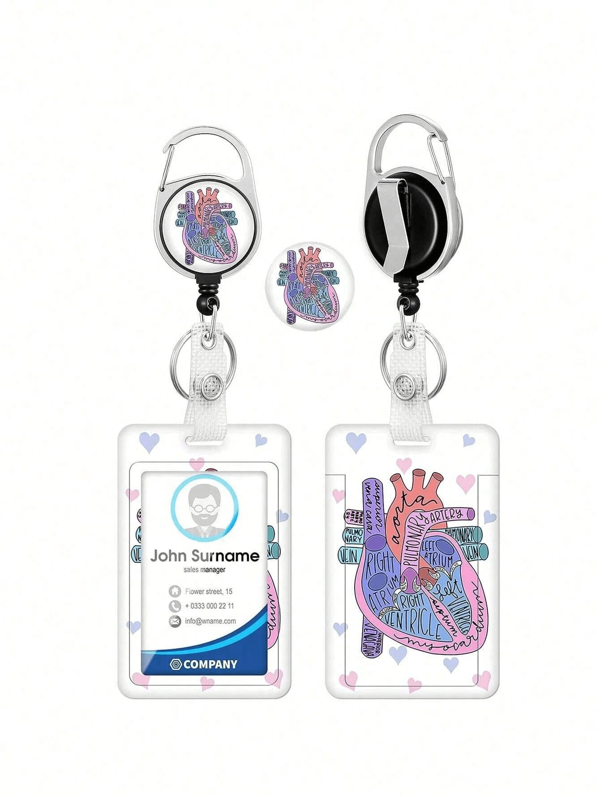 Badge Holder With Retractable Reel, Heart Cardiac ID Name Tag Work Badge Clip Heavy Duty Vertical Card Protector Cover Case For Work Office Nurse Medical Student Teacher Women Men Valentine DAY, Valentines Wedding, Birthda,School Supplies,Back To School