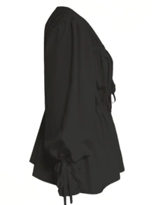 1 件女士时尚系腰设计宽松衬衫，百搭且适合肤色的必备单品 - 黑色 - 查看 2