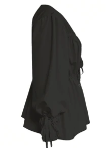 1 pieza Camisa suelta con diseño de cintura con nudo, elemento esencial versátil y adecuado para todo tono de piel para mujer