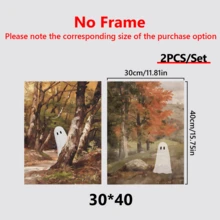 2 件装、可爱怪异墙饰、秋季怪异万圣节套装、秋季风景画、怪异万圣节装饰、森林、带画框的墙饰、墙饰、海报、帆布材料（可选画框）、万圣节礼物、特殊礼物、家居装饰、厨房装饰、客厅装饰、卧室装饰、办公室装饰、万圣节装饰、不给糖就捣蛋 - 多色 - 查看 15