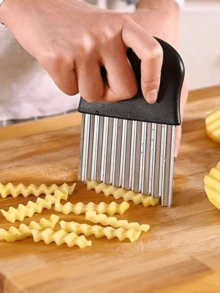 1 件波纹不锈钢切刀，波纹切刀，无需电的厨房工具，适用于炸薯条、土豆、水果、蔬菜、沙拉、胡萝卜、切片土豆 - 金属波浪切片机 - 彩色 - 查看 3