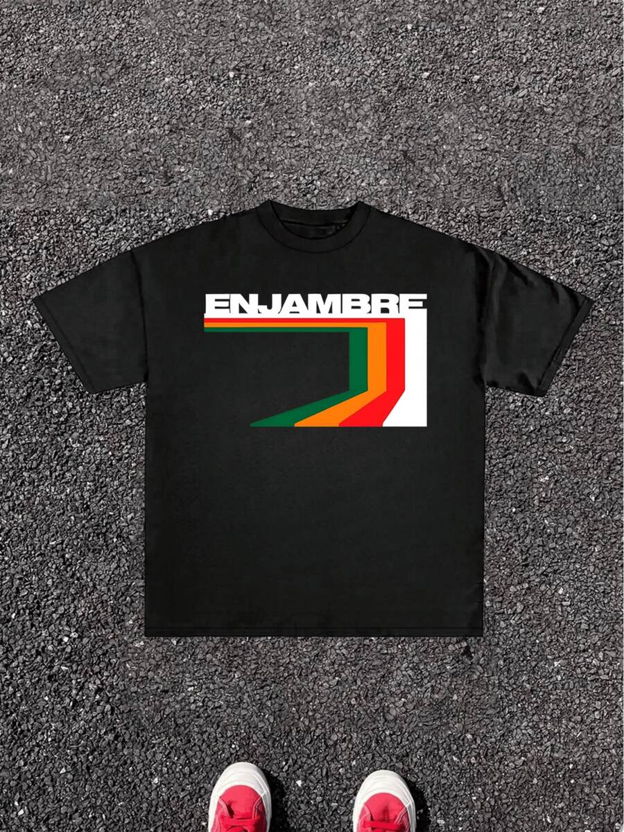 Enjambre Black Graphic Tee 220g Graphic Digital Print T Shirt Band Logo Inspired Tee 220g Pure Cotton Casual Tee Streetwear Women's Short Sleeve T Shirt - 黑色 - 查看 1
