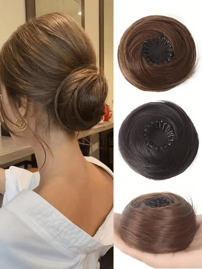 Pièce de cheveux synthétique en forme de chignon désordonné mini-pince crochet, bun en forme de donut, convient aux femmes et aux filles, chignon bouclé en forme de nid d'oiseau rétractable, supports pour queue de cheval, élastiques à cheveux, bandes en caoutchouc pour cheveux
