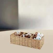 1pc Woven Three-Compartment Storage Basket, Handmade Paper Rope & Willow Storage Bin, Toilet Tank Top Tissue Box Holder, Bathroom Organizer Basket, Storage, Makeup Organizer, Organizer, Basket, Organization And Storage, Baskets, Room Organize - Multicolor - View 5