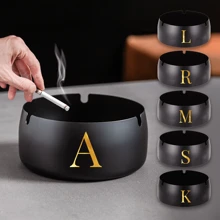便携式不锈钢烟灰缸防烫烟嘴桌面圆形烟灰缸玫瑰金首字母图案防风烟灰缸吸烟办公室家居装饰烟灰缸架