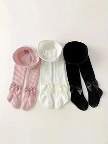 3pcs/Pack Kids' Tights With Bow Decor - Multicolor - View 4