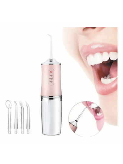 Irrigador Bucal Limpiador De Dientes Con 4 Boquillas Y Usb,Irrigador dental eléctrico portátil, irrigador oral de mano con 4 puntas de irrigación, recargable por USB, 3 modos de limpieza, alta presión, depósito de agua grande, funcionamiento con un solo botón, resistente al agua IPX7, limpiador dental para toda la boca, regalo perfecto para el Día del Padre, Navidad, cumpleaños, Día de San Valentín y Año Nuevo