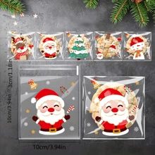 100/200/300 piezas Bolsas para aperitivos de fiesta de Navidad, bolsas autosellantes para galletas y dulces con gráficos de dibujos animados navideños, adecuadas para recuerdos de fiesta de Navidad, embalaje de regalos y almacenamiento de regalos navideños, decoraciones navideñas, pijamas navideños, regalos navideños, decoración navideña