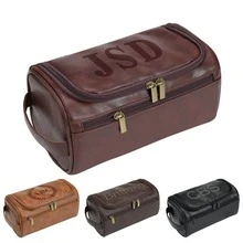 Custom Engraved Men's Faux Leather Toiletry Bag With Hook - Waterproof & Stain-Resistant, Perfect For Travel & Gifts, Includes Side Handle - Brown - View 7