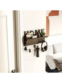 Perchero De Madera 4 Repisas Organizador Documentos Llaves - Negro - Ver 6