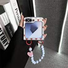 Funda de teléfono de lujo 3D con diseño de amor, vino rojo y pulsera de cuentas azules, compatible con Samsung Z Flip 5 6 Z Flip6 ZFlip 5 Zflip6 Zflip5, funda protectora a prueba de golpes