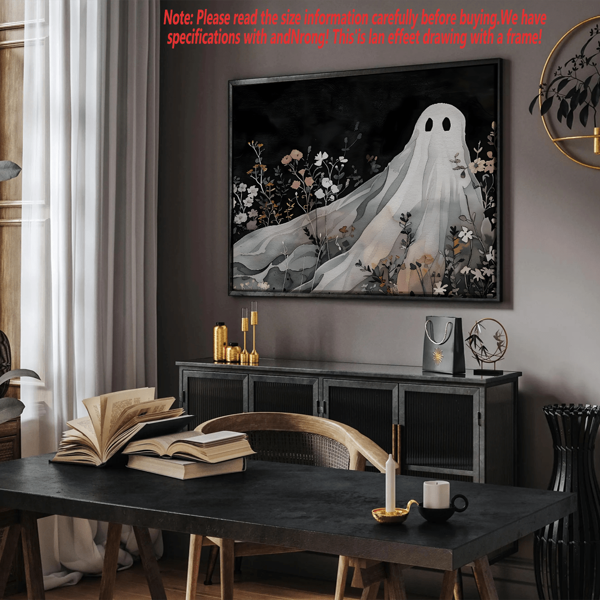 1 Stück, dunkler Geister Muster, Halloween bedruckbare Wandkunst, neutrale Halloween Dekoration, Geister und Blumen Aquarell, Wandkunst mit Rahmen, Wandkunst, Poster, Leinwandmaterial (optionaler Rahmen), Halloween Geschenke, Sondergeschenke, Wohndekoration, Küchendekoration, Wohnzimmerdekoration, Schlafzimmerdekoration, Bürodekoration, kein Trick-or-Treat-Geben