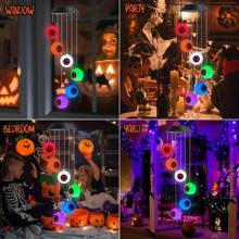 1 Stück Solar betriebenes Ahornblatt Windspiel mit farbwechselnder Nachtbeleuchtung - Gruseliges Glühauge Atmosphäre Solar Halloween Windspiel, ideal für Außenbereich, Schlafzimmer, Terrasse und Gartendekoration - Perfekte Halloween Außendekoration, Weihnachts-Außendekoration, Halloween Dekoration, Licht Heimdekoration, Party Dekoration, Halloween Dekoration, Raumdekoration, Halloween Gartendekoration als Geschenk, Fairy