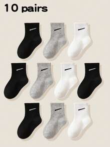 10 Pairs Kids Black White Grey Color Block Ankle Socks, Spring Summer Children Short Mid-Calf Socks, High Elasticity Candy Color Socks, Breathable Soft Comfortable Socks For Students, Teens Boys Girls, Back To School