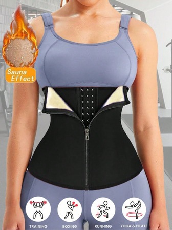 Entrenador de cintura con sudadera para mujeres, control de abdomen, con cremallera y 3 ganchos, revestimiento de PU, envoltura para el estómago, traje de sauna para sudar, cinturón de entrenamiento deportivo, corsé deportivo