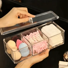 Organizador De Maquiagem Porta Algodão Cotonete Acrílico Organizador Cosmético Maquiagem - Transparente - Visão 3