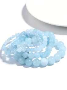 1 Stück natürliches Aquamarin-Perlen Armband für Damen, vielseitiges hochwertig einzelner Kreis elastisches Armband geeignet für Damen Alltagskleidung im Sommer