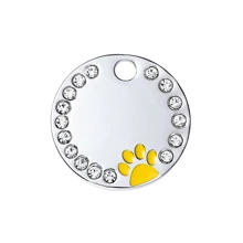 Customized Pet Supplies - Can Be Engraved With Name, Phone Number, Etc. 1pc Round Rhinestone Paw Print Pet Tag, Cute Dog Pendant Decoration