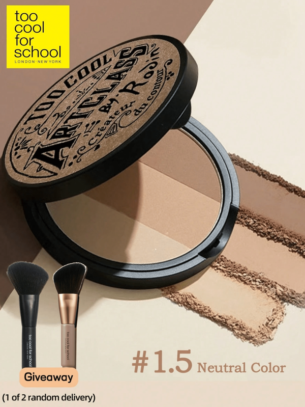 Too Cool for School Paletă contur pudră mată K-Beauty, cu 1 pensulă, textură ușoară, netedă, catifelată, cu oglindă, subțire nas, gradație naturală, paletă contur bronzantă, K-Beauty
