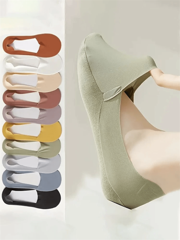 5 Pairs Women's Ice Silk No-Show Socks, Thin Summer Slip-Resistant Low Cut Liner Socks For High Heels