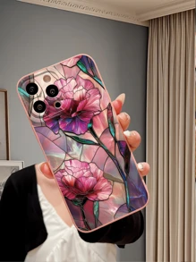 1 件奢华渐变花朵图案磨砂防摔精密孔镜头相机玻璃手机壳，适用于 Apple/OPPO/Vivo/Redmi/系列