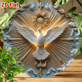 1 pieza Decoración de pared de arte cristiano del Espíritu Santo en forma redonda - Letrero de metal de aluminio 2D plano - En inglés, montado en la pared, decoración versátil - Adecuado para decoración del hogar y la oficina - Regalo perfecto para personas religiosas.
