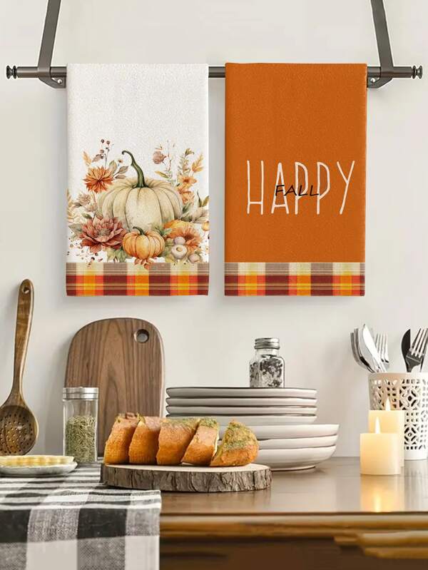 2pcs/4pcs/12pcs Pumpkin & Bicycle Pattern Autumn Kitchen Towels, Thanksgiving Dish Cloths, Absorbent Quick Dry Super Soft Microfiber, 40x60cm Digital Printed, Suitable For Fall Kitchen Decor, Outdoor Party, Thanksgiving Holiday Gifts, Birthday Presents