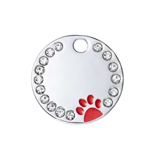 Customized Pet Supplies - Can Be Engraved With Name, Phone Number, Etc. 1pc Round Rhinestone Paw Print Pet Tag, Cute Dog Pendant Decoration