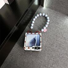 Funda de teléfono de lujo 3D con diseño de amor, vino rojo y pulsera de cuentas azules, compatible con Samsung Z Flip 5 6 Z Flip6 ZFlip 5 Zflip6 Zflip5, funda protectora a prueba de golpes