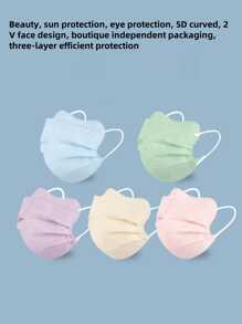 50/30/10pcs Cute Women's Fashion New Style Breathable 3-Layer V-Shaped Adult Face Mask With Independent Packaging, Fashionable, Breathable, Macaroon Color