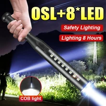 1 pièce Lampe de poche d'autodéfense avec lumière latérale, OSL+8 LED, 4 modes d'éclairage, lampe de sécurité puissante, torche tactique pour l'extérieur, lampe de baseball à lumière intense, pour la patrouille extérieure, l'aventure, la chasse, le camping, la randonnée, anti-émeute, les urgences, le travail