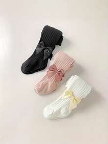 3pcs/Pack Kids' Tights With Bow Decor - Multicolor - View 2