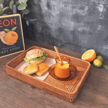 1pc Natural Handmade Rattan Dining Tray, Japanese Square Multipurpose Fruit Platter Storage Box, Suitable For Restaurant/Outdoor Picnic, Home Storage, Wedding Decor, Fruit Basket