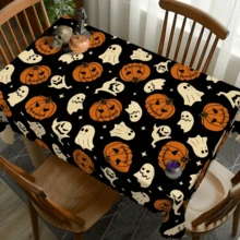 1 buc., Decor pentru casă, Față de masă cu imprimeu de craniu și dovleac de Halloween - Față de masă dreptunghiulară durabilă, potrivită pentru petreceri în interior și în exterior, nunți, decor restaurant, mese festive, sărbători tematice, decorațiuni de Halloween, articole pentru petreceri, decor festiv, dormitor, sufragerie, grădină, decor exterior, recuzită foto