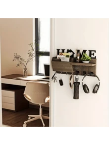 Perchero De Madera 4 Repisas Organizador Documentos Llaves - Negro - Ver 4