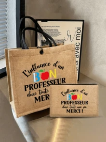 法语老师手提包和化妆包 - 法语老师感谢礼物，好教授的影响力感谢拉链袋，通勤时尚百搭大容量手提包，大容量手提包，带零钱包