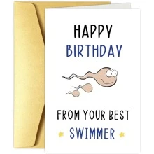 1pc Humorous Father's Day Greeting Card Cartoon Sperm Design, 'From Your Best Swimmer' Personalized Message For Dad, Animal & Abstract Theme, English Language Birthday Card