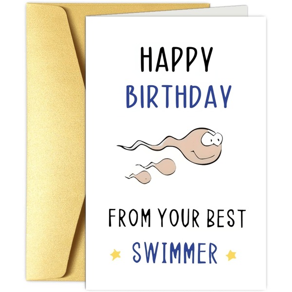 1pc Humorous Father's Day Greeting Card Cartoon Sperm Design, 'From Your Best Swimmer' Personalized Message For Dad, Animal & Abstract Theme, English Language Birthday Card