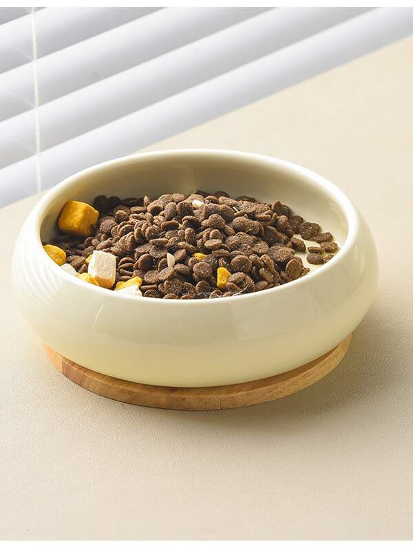 Ceramic Pet Bowl, Anti-Spill Cat Bowl Dog Bowl, Cat Food Bowl (Without Wooden Tray)