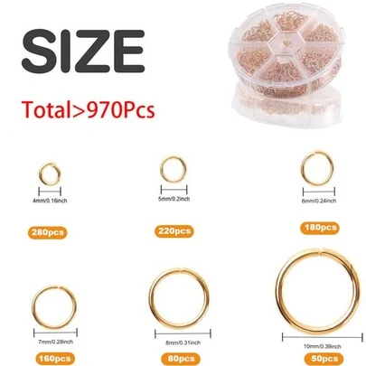 970 chiếc khoen nối hở dùng làm trang sức - Khoen nối bằng sắt, khoen tách, khoen nối - Bộ phụ kiện trang sức tự làm, vật liệu thủ công.